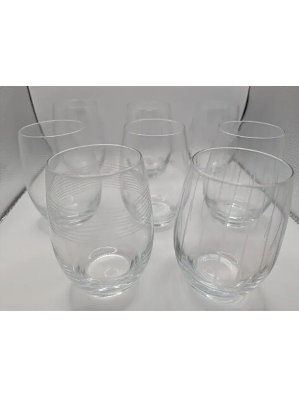 8 Etched Mikasa Cheers Stemless Wine Glasses Brand-New in Box Lead Free Crystal